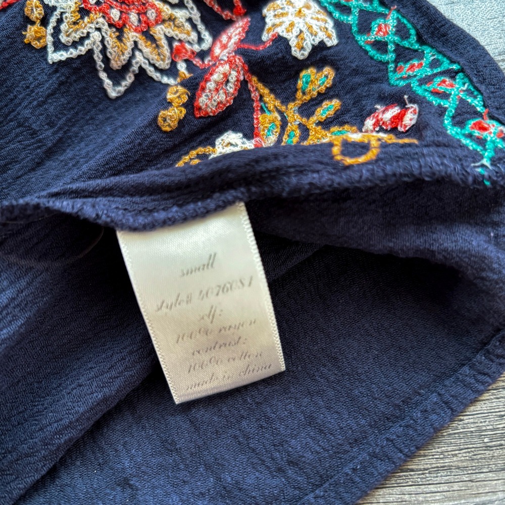 Alya Navy Blue Embroidered Sleeveless Peplum Boho Top Small - Picture 7 of 7